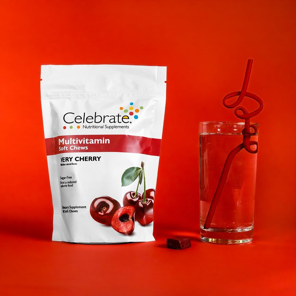 Celebrate Vitamins Bariatric Multivitamin Soft Chews - Cherry Flavor, 60ct - Essential Vitamins for Gastric Bypass & Sleeve Gastrectomy - Sugar & Gluten Free