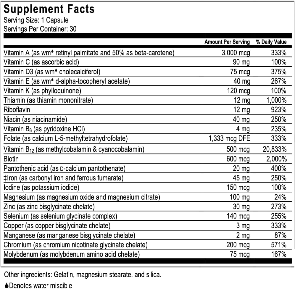 CelebrateONE Bariatric Multivitamin with Iron - Essential Supplement for Gastric Bypass & Sleeve Gastrectomy - One A Day (30 Capsules)
