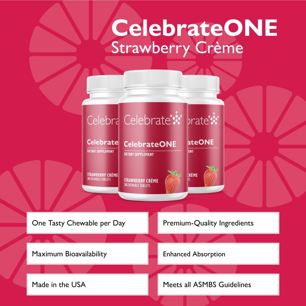CelebrateONE Chewables: Iron-Free Bariatric Multivitamin - Essential Vitamins & Minerals - Strawberry Creme - 90 Tablets