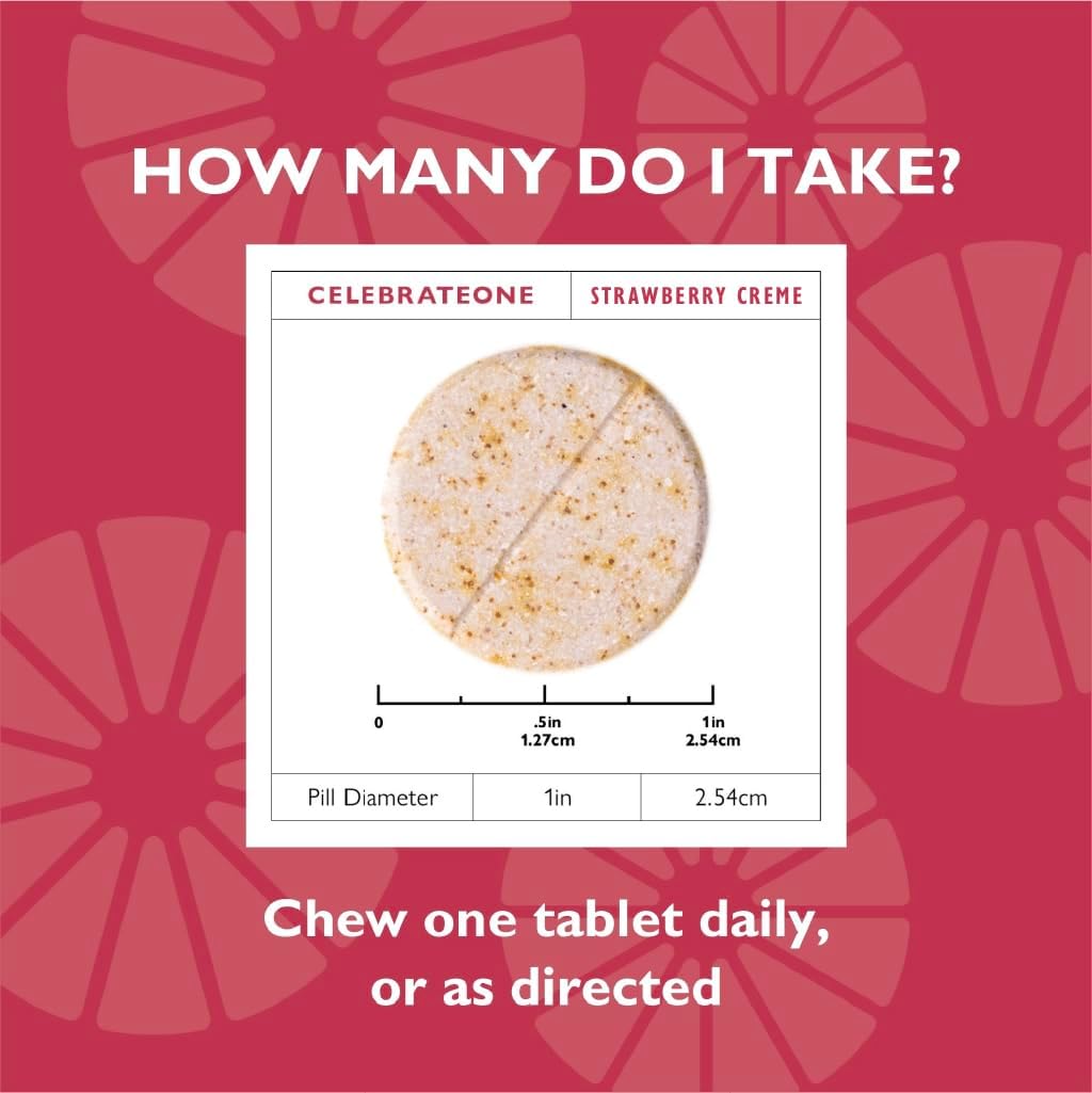 CelebrateONE Chewables: Iron-Free Bariatric Multivitamin - Essential Vitamins & Minerals - Strawberry Creme - 90 Tablets