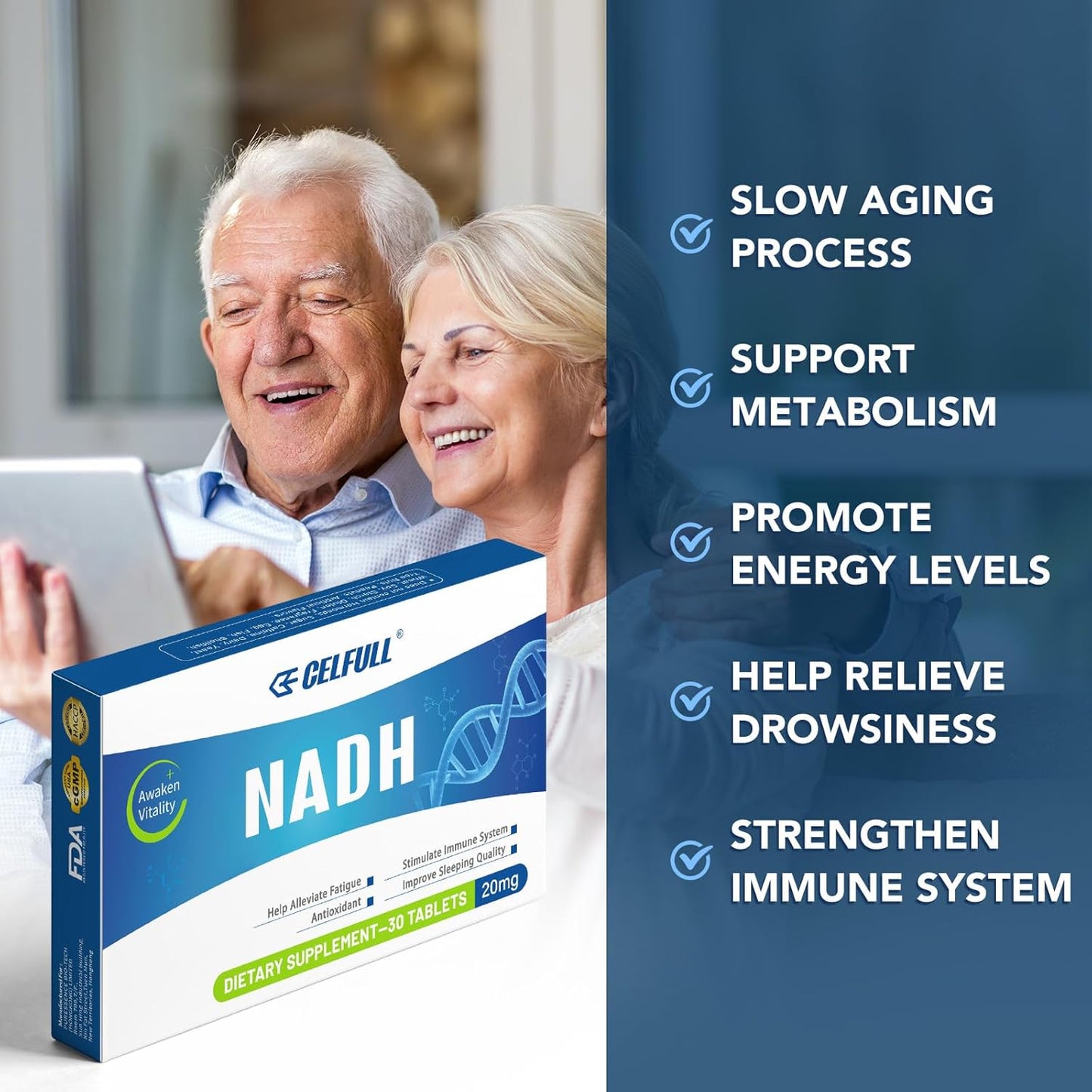 CELFULL NADH Supplements 600mg (30 Tablets) - Boost NAD+ Levels for Energy & Anti-Aging