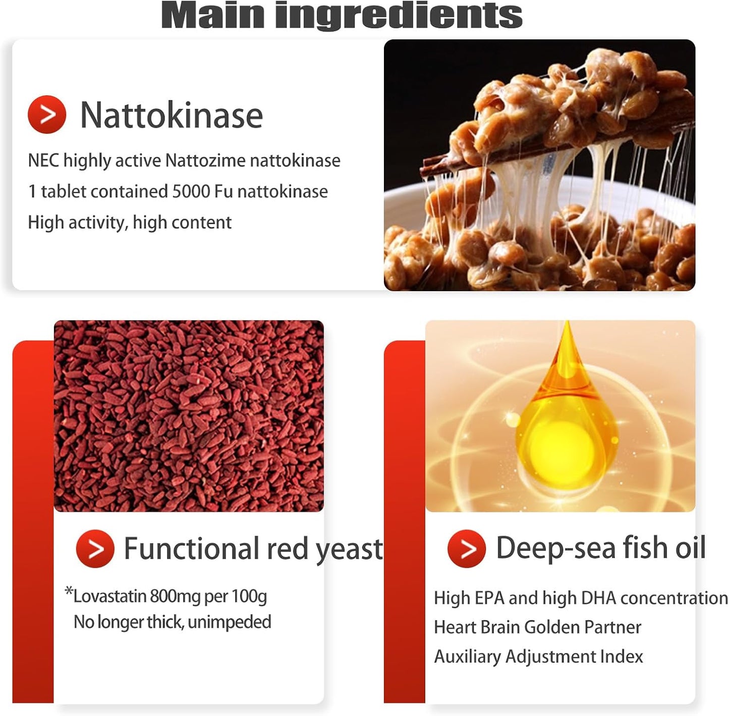 CELFULL Nattokinase Supplement with 5,000 FU Per Serving, Fish Oil Powder, Red Yeast Rice, Beta Glucan - Non-GMO