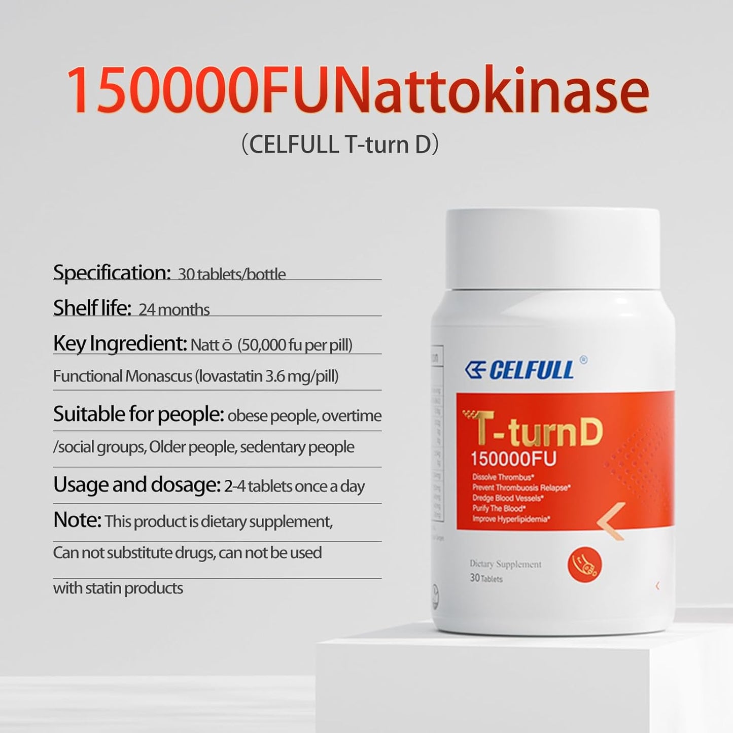CELFULL Nattokinase Supplement with 5,000 FU Per Serving, Fish Oil Powder, Red Yeast Rice, Beta Glucan - Non-GMO