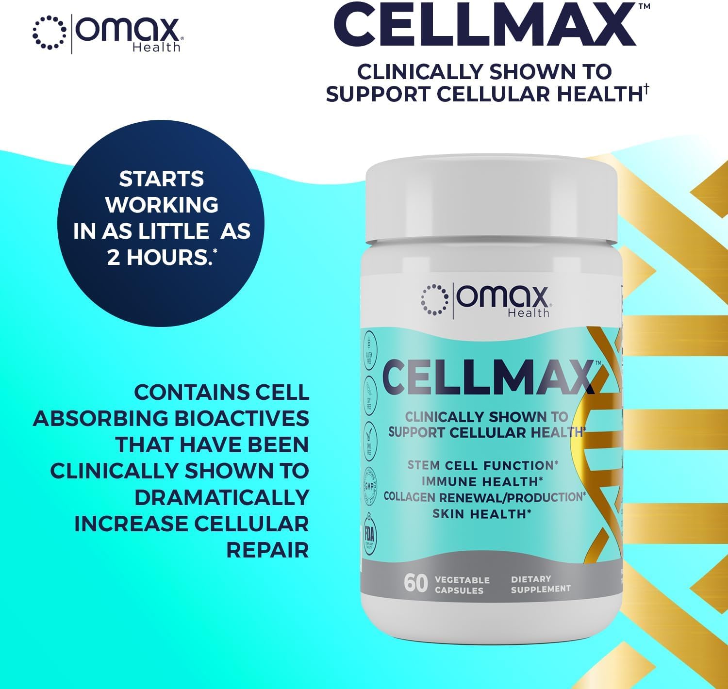 Cellmax Omax3 - Promotes Cellular Health & Collagen Production with PolySea Seaweed Extract, Clinically Proven Antioxidant Support, Immune Function Boost