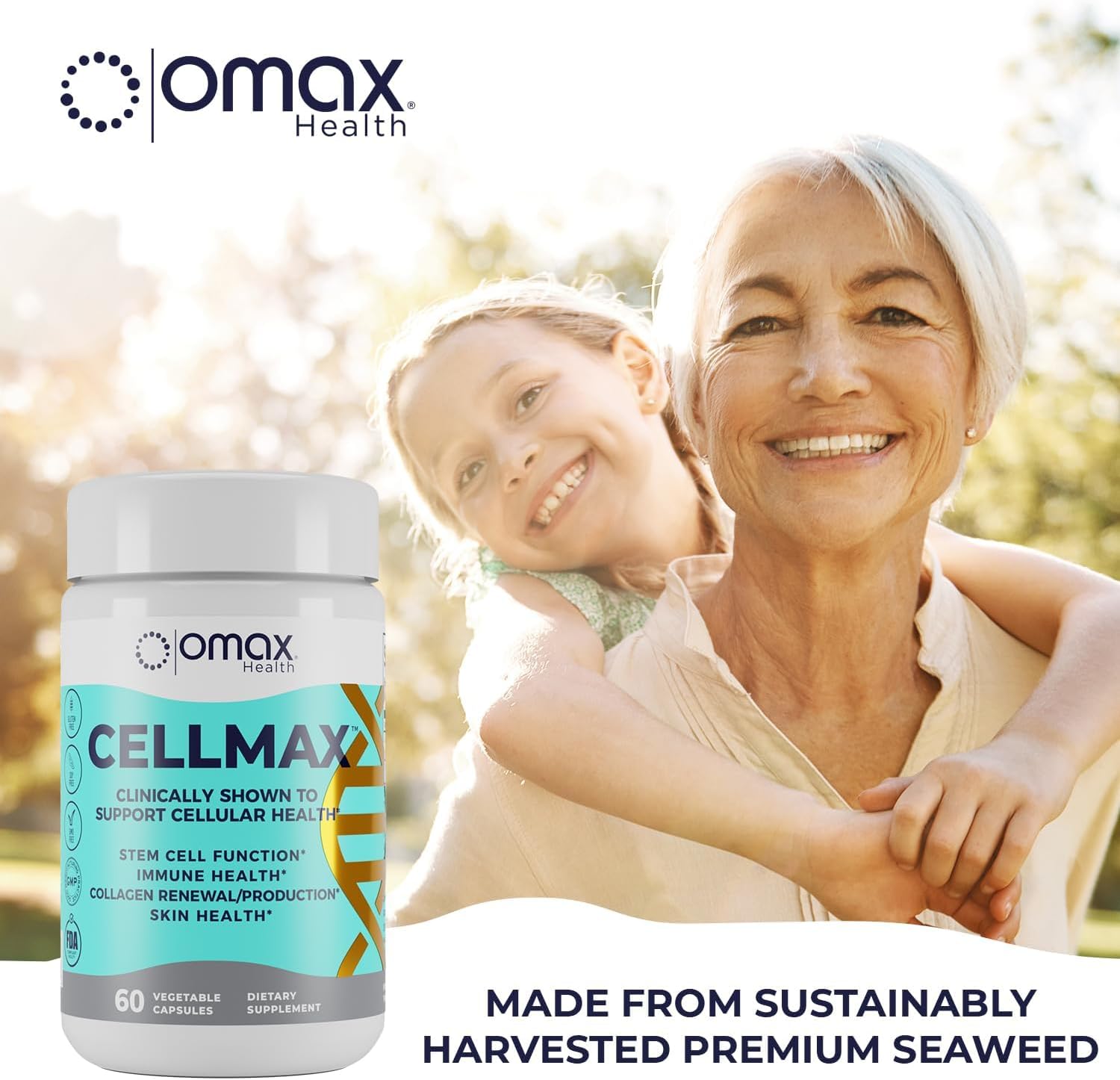 Cellmax Omax3 - Promotes Cellular Health & Collagen Production with PolySea Seaweed Extract, Clinically Proven Antioxidant Support, Immune Function Boost