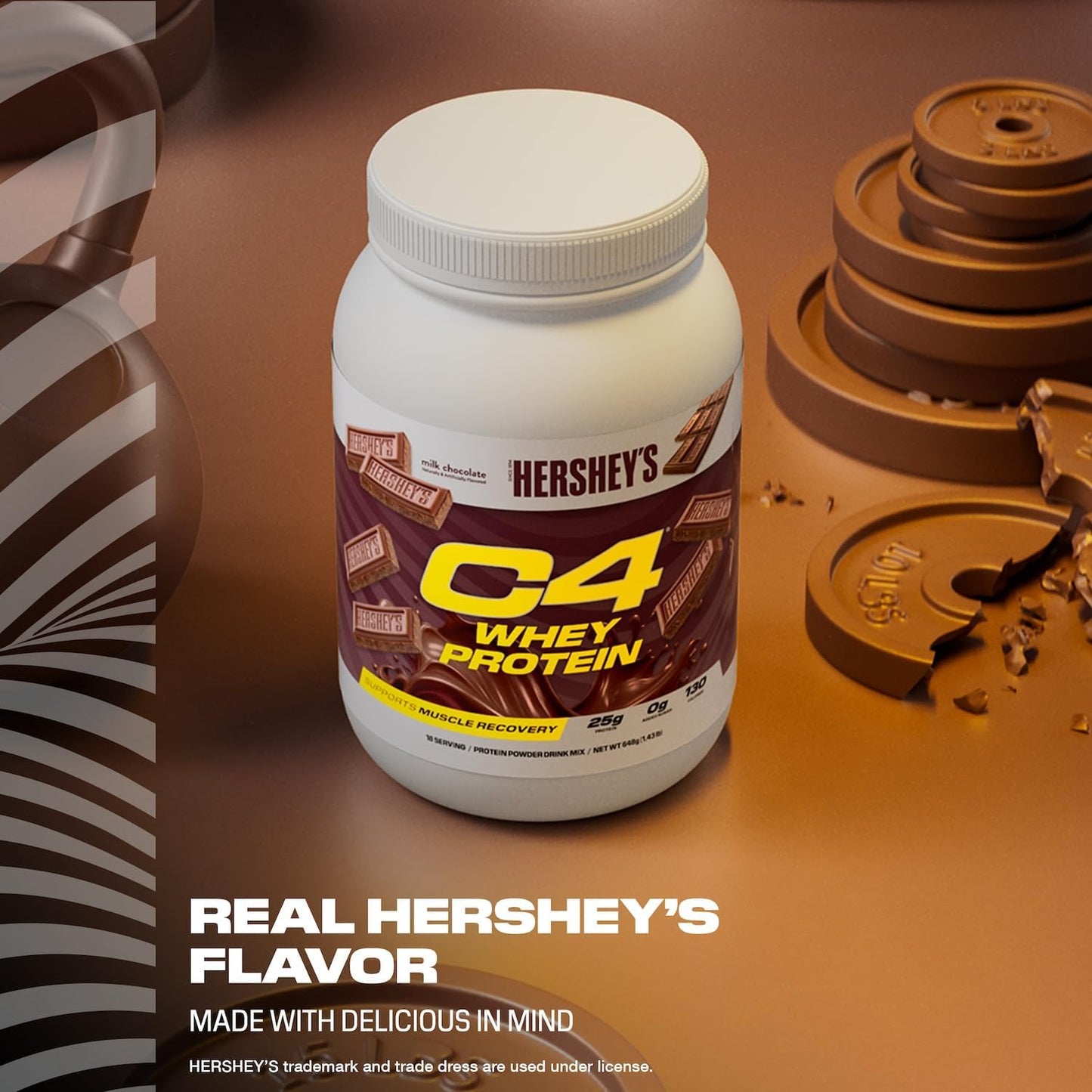 Cellucor C4 Hershey's Chocolate Whey Protein Powder - 25g Protein, 0g Added Sugar, 130 Calories, 66 Servings, Muscle Recovery Support