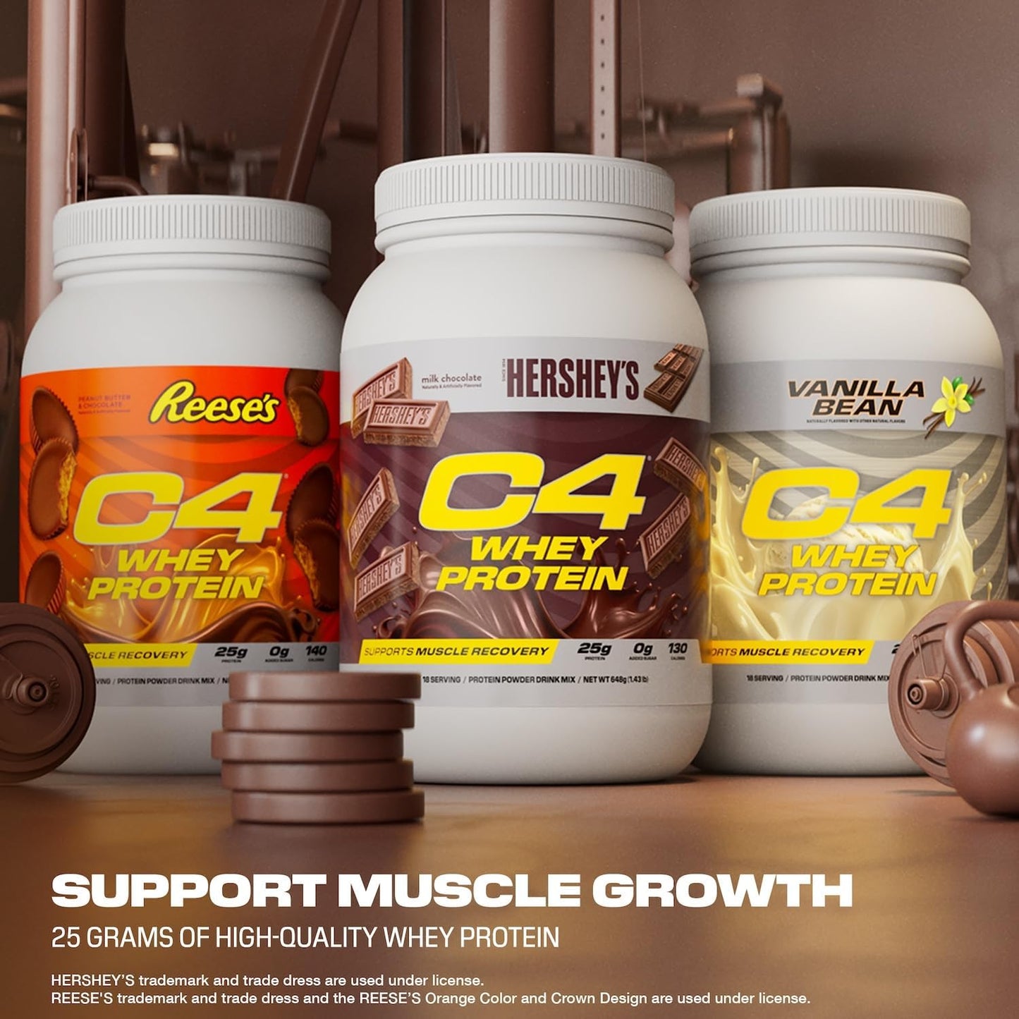 Cellucor C4 Hershey's Chocolate Whey Protein Powder - 25g Protein, 0g Added Sugar, 130 Calories, 66 Servings, Muscle Recovery Support