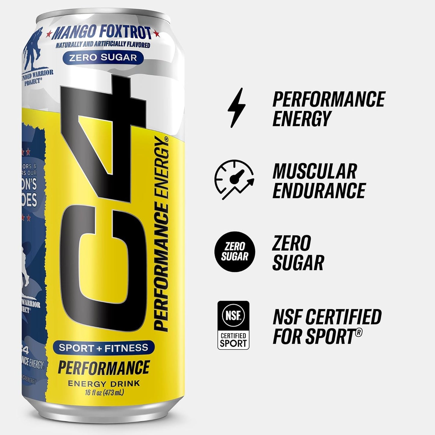 Cellucor C4 Mango Foxtrot Energy Drink | Zero Sugar Preworkout | 200mg Caffeine with Beta Alanine | 16 Fl Oz (12 Pack)