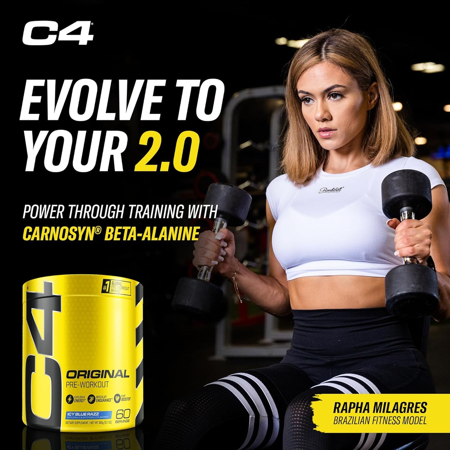 Cellucor C4 Original Pre Workout Powder ICY Blue Razz - Immune Support with Vitamin C - Sugar Free Energy Boost for Men & Women - 60 Servings