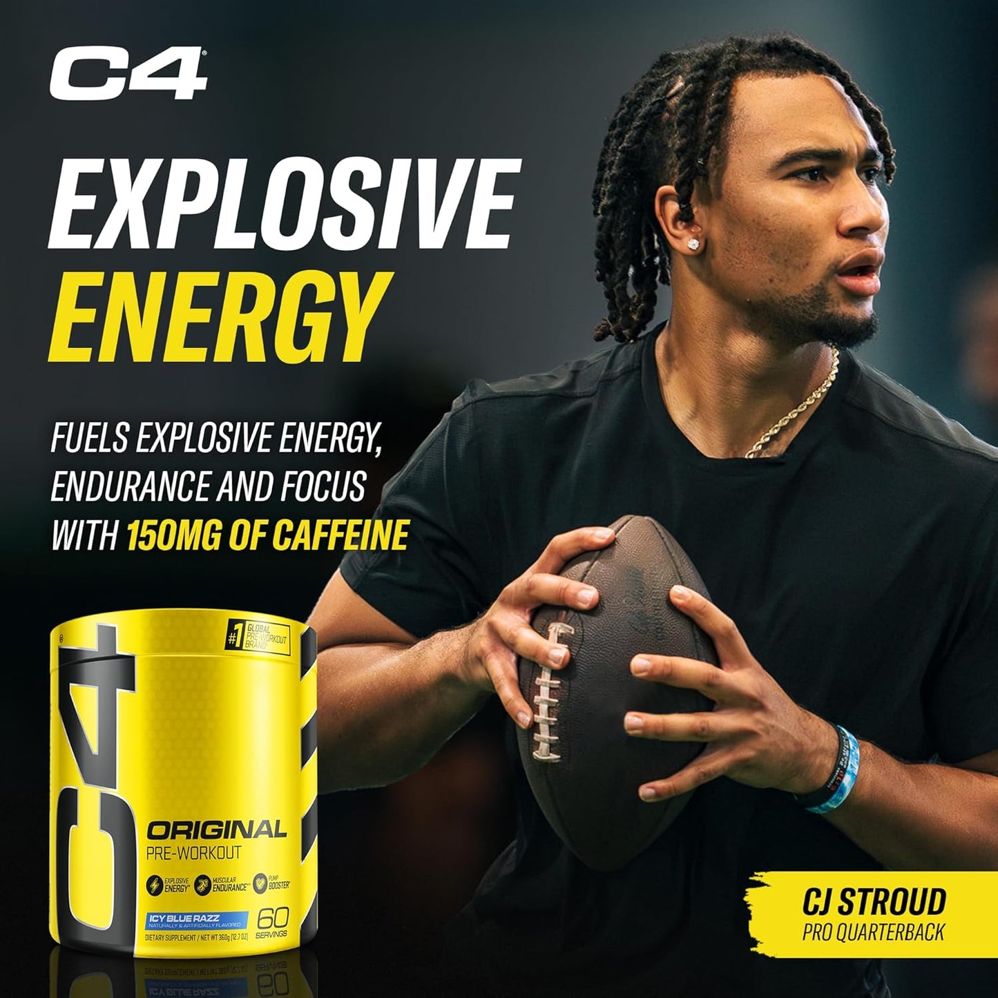 Cellucor C4 Original Pre Workout Powder ICY Blue Razz - Immune Support with Vitamin C - Sugar Free Energy Boost for Men & Women - 60 Servings