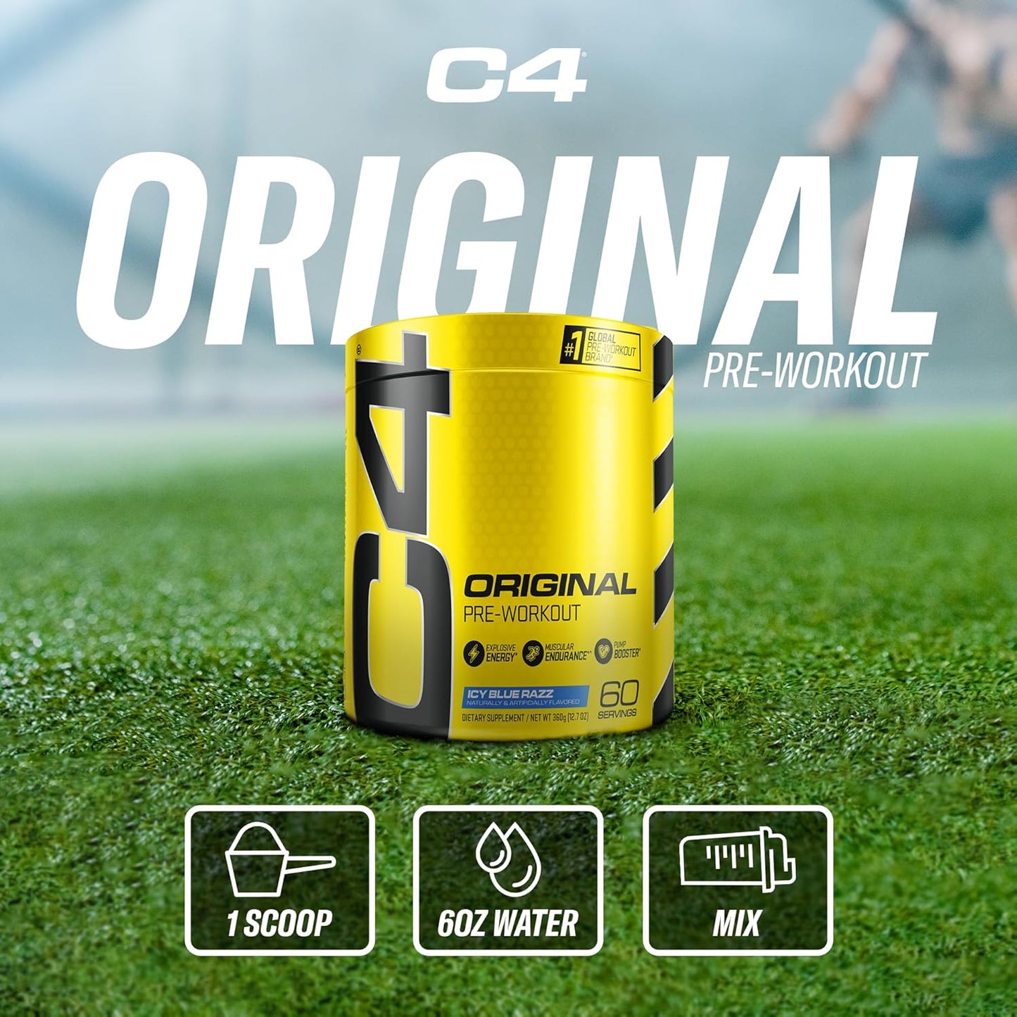 Cellucor C4 Original Pre Workout Powder ICY Blue Razz - Immune Support with Vitamin C - Sugar Free Energy Boost for Men & Women - 60 Servings