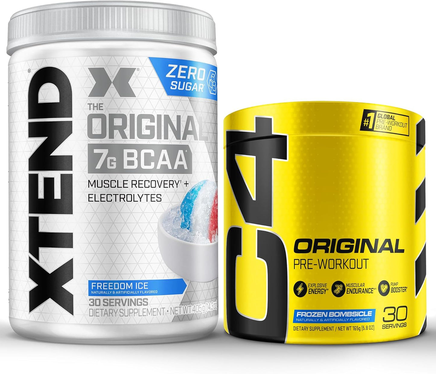 Cellucor C4 Original Pre Workout Powder & XTEND BCAA Powder Bundle, Frozen Bombsicle & Freedom Ice, 30 Servings each