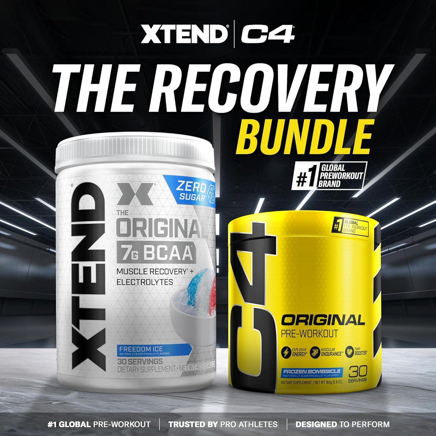 Cellucor C4 Original Pre Workout Powder & XTEND BCAA Powder Bundle, Frozen Bombsicle & Freedom Ice, 30 Servings each