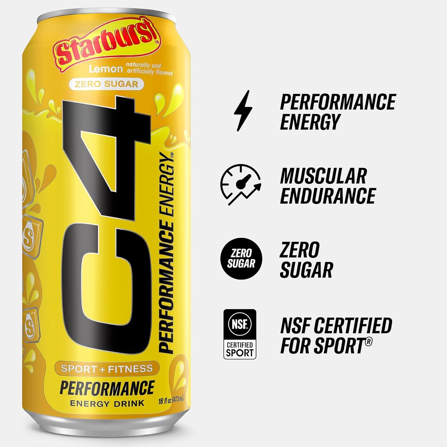 Cellucor C4 Performance Energy Drink Lemon Flavor 12 Pack - Zero Sugar Carbonated Preworkout with 200mg Caffeine and Beta Alanine