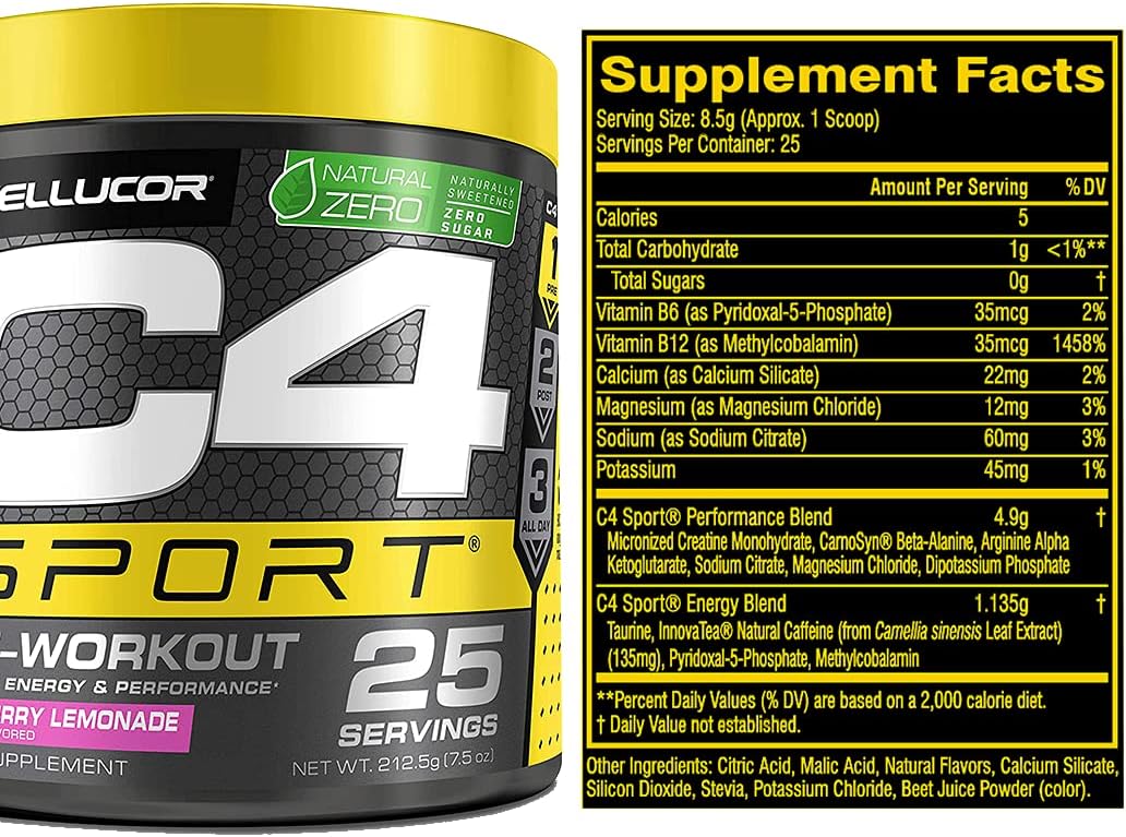 Cellucor C4 Sport Pre Workout Powder - Enhanced Energy with Creatine, Caffeine, and Beta-Alanine Blend - NSF Certified (25 Servings)