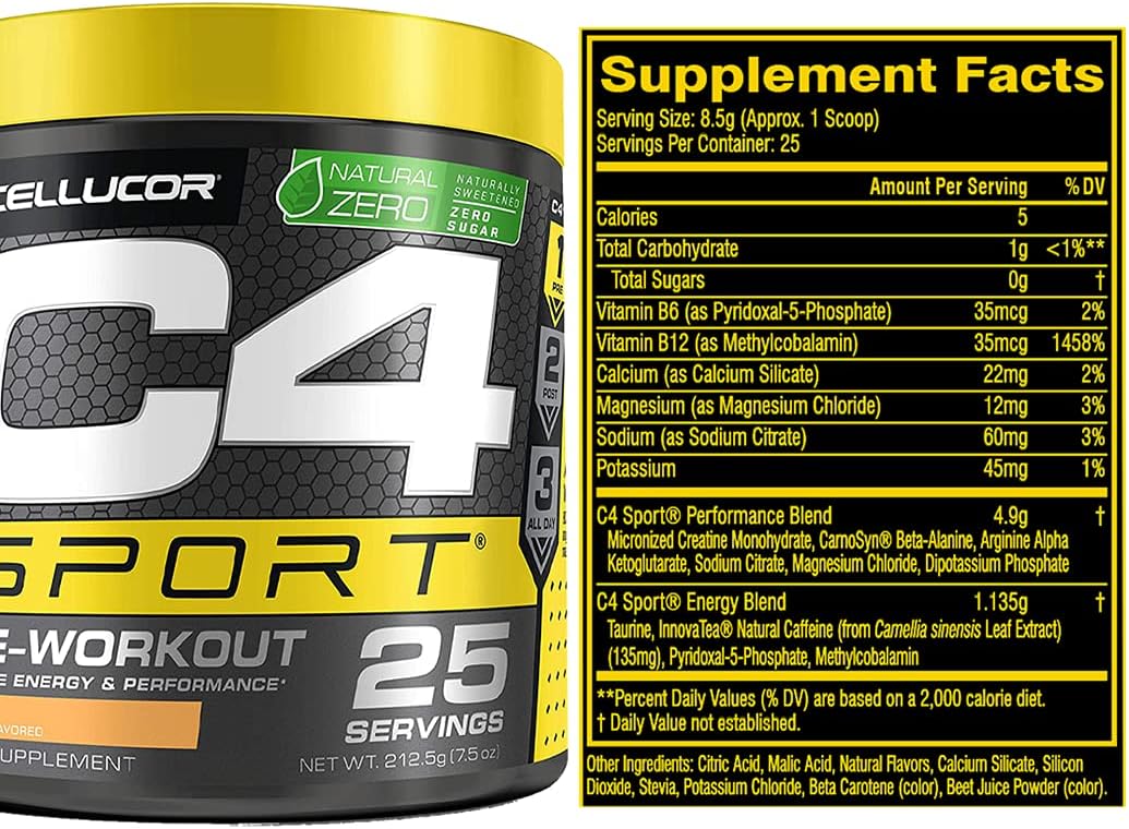 Cellucor C4 Sport Pre Workout Powder - NSF Certified Energy Supplement with Creatine and Caffeine - 25 Servings