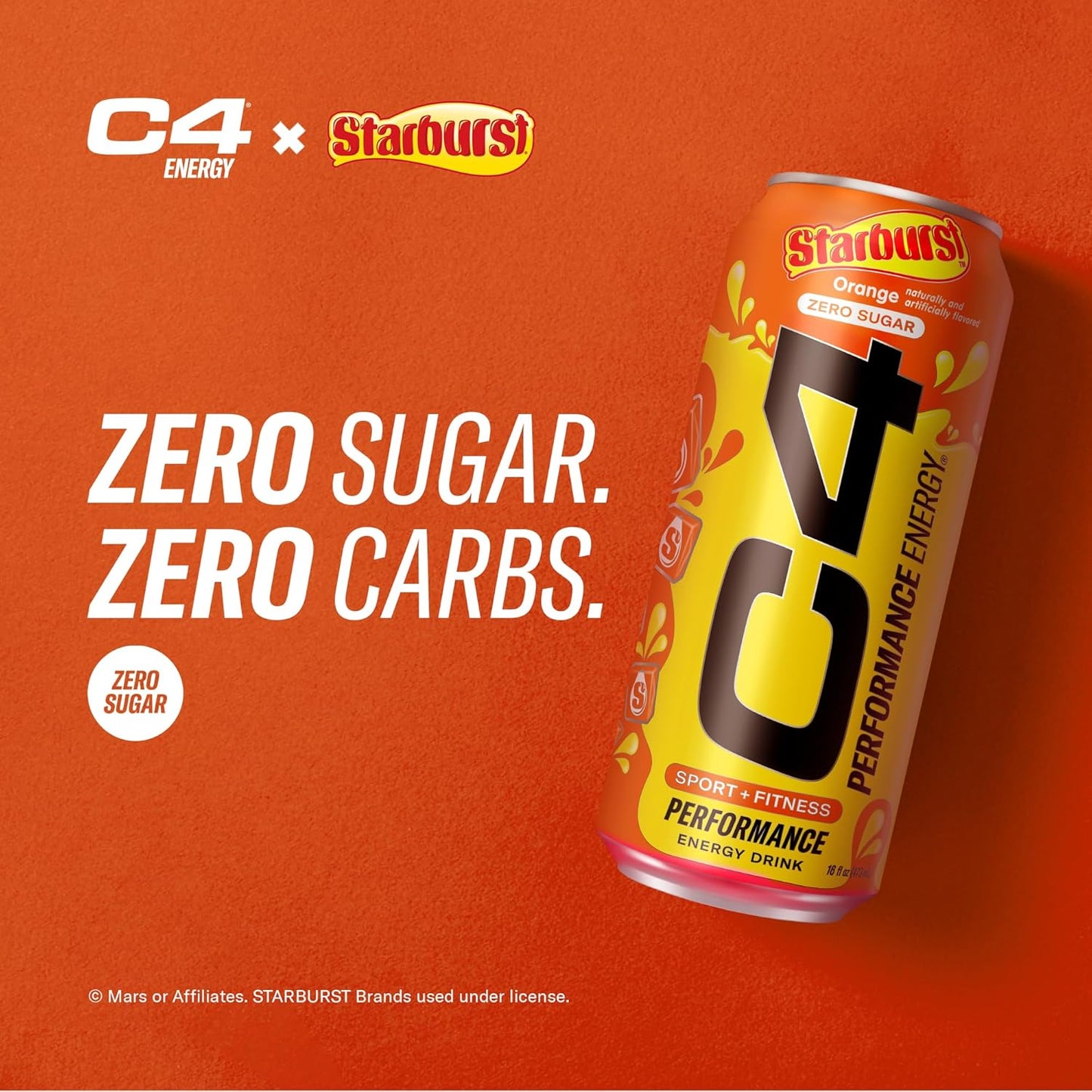 Cellucor C4 STARBURST Orange Energy Drink | Zero Sugar Preworkout | 200mg Caffeine | Beta Alanine | 16 Fl Oz (12 Pack)