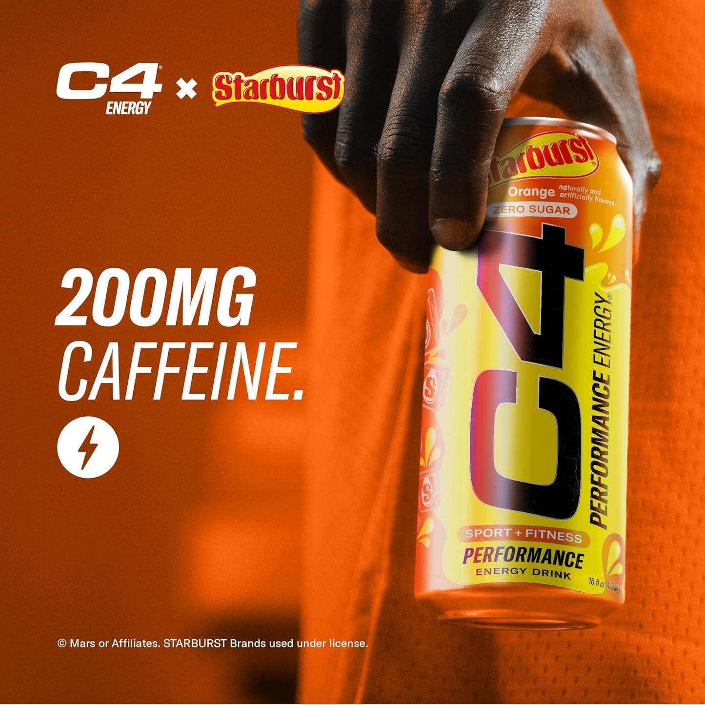 Cellucor C4 STARBURST Orange Energy Drink | Zero Sugar Preworkout | 200mg Caffeine | Beta Alanine | 16 Fl Oz (12 Pack)