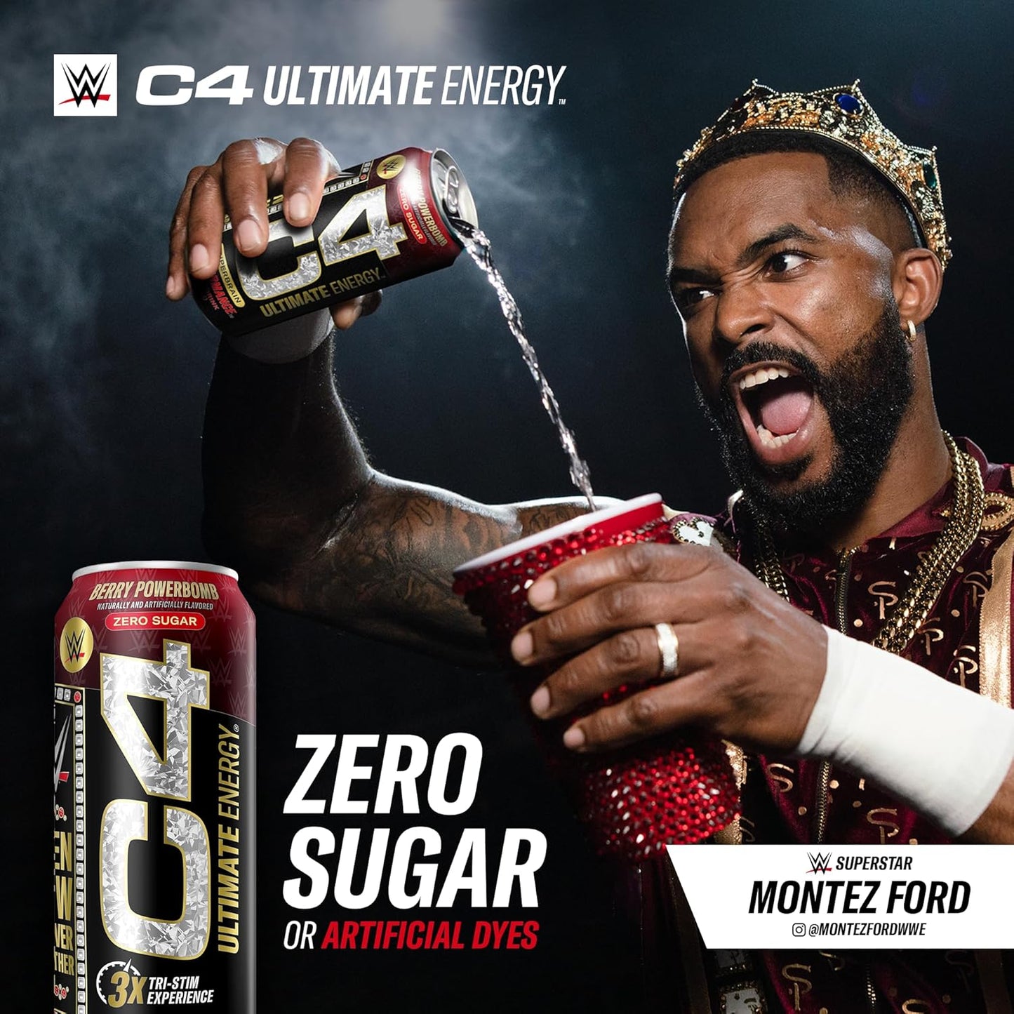 Cellucor C4 Ultimate x WWE Berry Powerbomb Pre Workout Energy Drink - 16oz (Pack of 12) Sugar Free with 300mg Caffeine, TeaCrine, and Dynamine