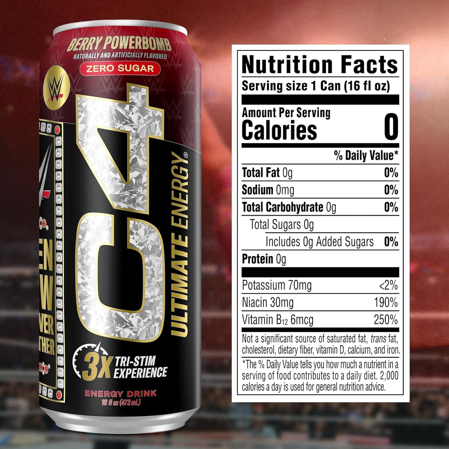 Cellucor C4 Ultimate x WWE Berry Powerbomb Pre Workout Energy Drink - 16oz (Pack of 12) Sugar Free with 300mg Caffeine, TeaCrine, and Dynamine
