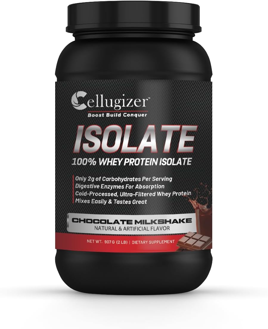 Cellugizer Chocolate Whey Isolate Protein Powder - 2lb, 25g Protein, Fast Digesting, 0g Sugar, Low Carb