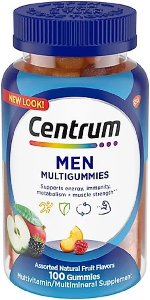 Centrum MultiGummies Men's Gummy Multivitamin - 100 Assorted Fruit Flavored Gummies with Selenium, Antioxidants, and Vitamin D3