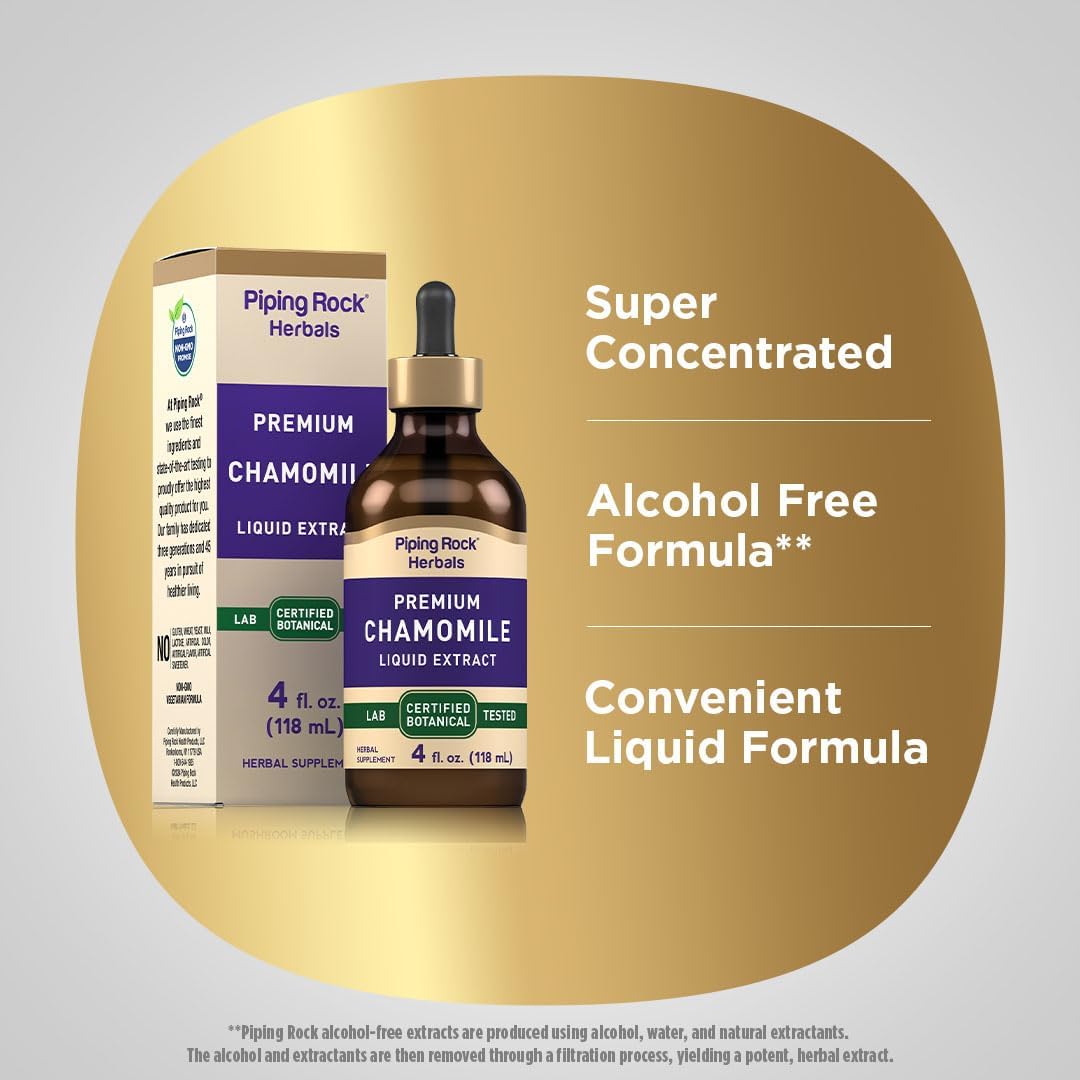 Certified Botanical Chamomile Flower Extract Liquid | 4 fl oz | Alcohol-Free Tincture | Vegetarian & Non-GMO Supplement