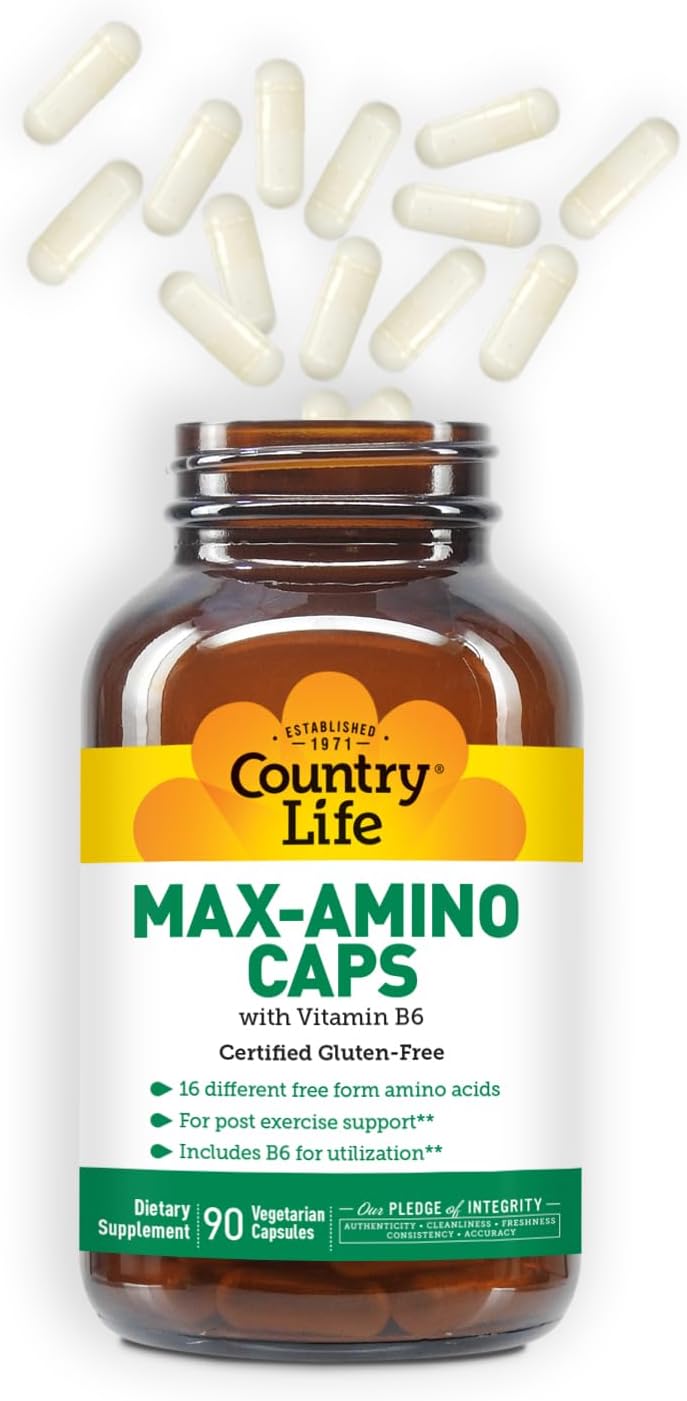 Certified Gluten Free Country Life Maxi-Amino with 16 Free Form Amino Acids - 90 Vegetarian Capsules