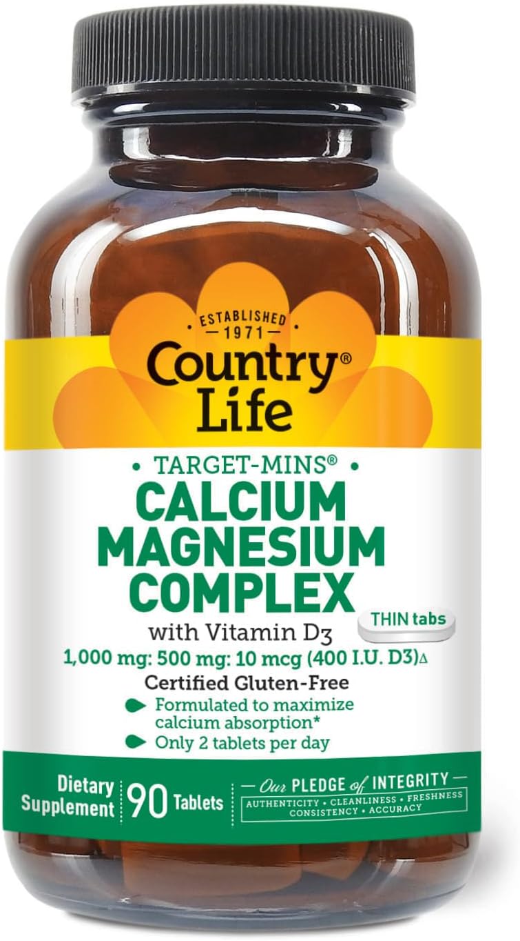 Certified Gluten Free Vegetarian Calcium Magnesium with Vitamin D Complex Tablets, 90 Count
