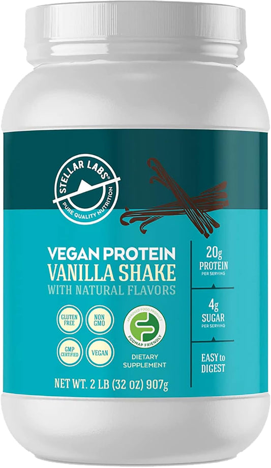 Certified Low FODMAP Vegan Protein Powder with BCAA's, Antioxidants, and Stevia - Gluten Free, Soy Free, Low Carb - Vanilla Flavor