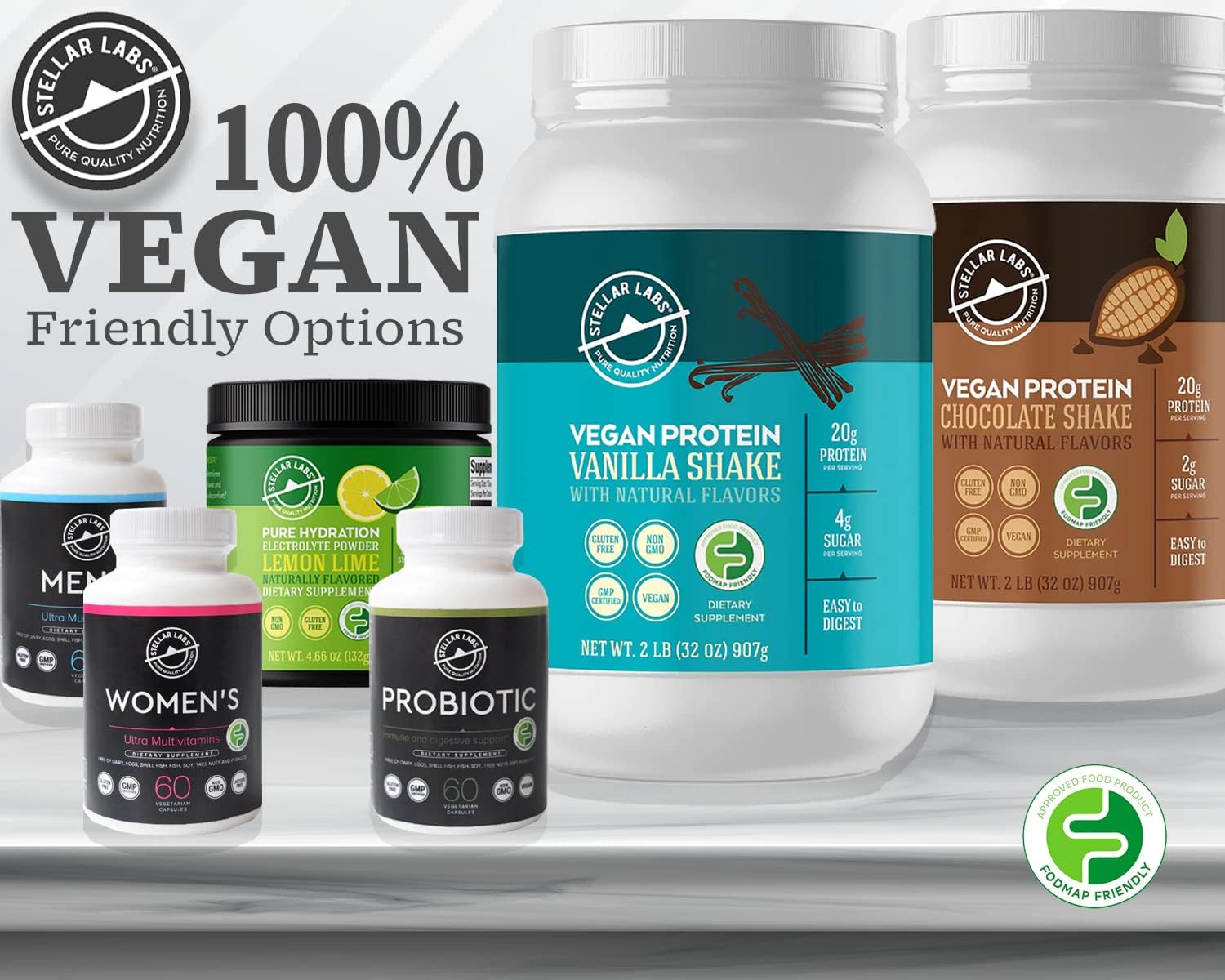 Certified Low FODMAP Vegan Protein Powder with BCAA's, Antioxidants, and Stevia - Gluten Free, Soy Free, Low Carb - Vanilla Flavor