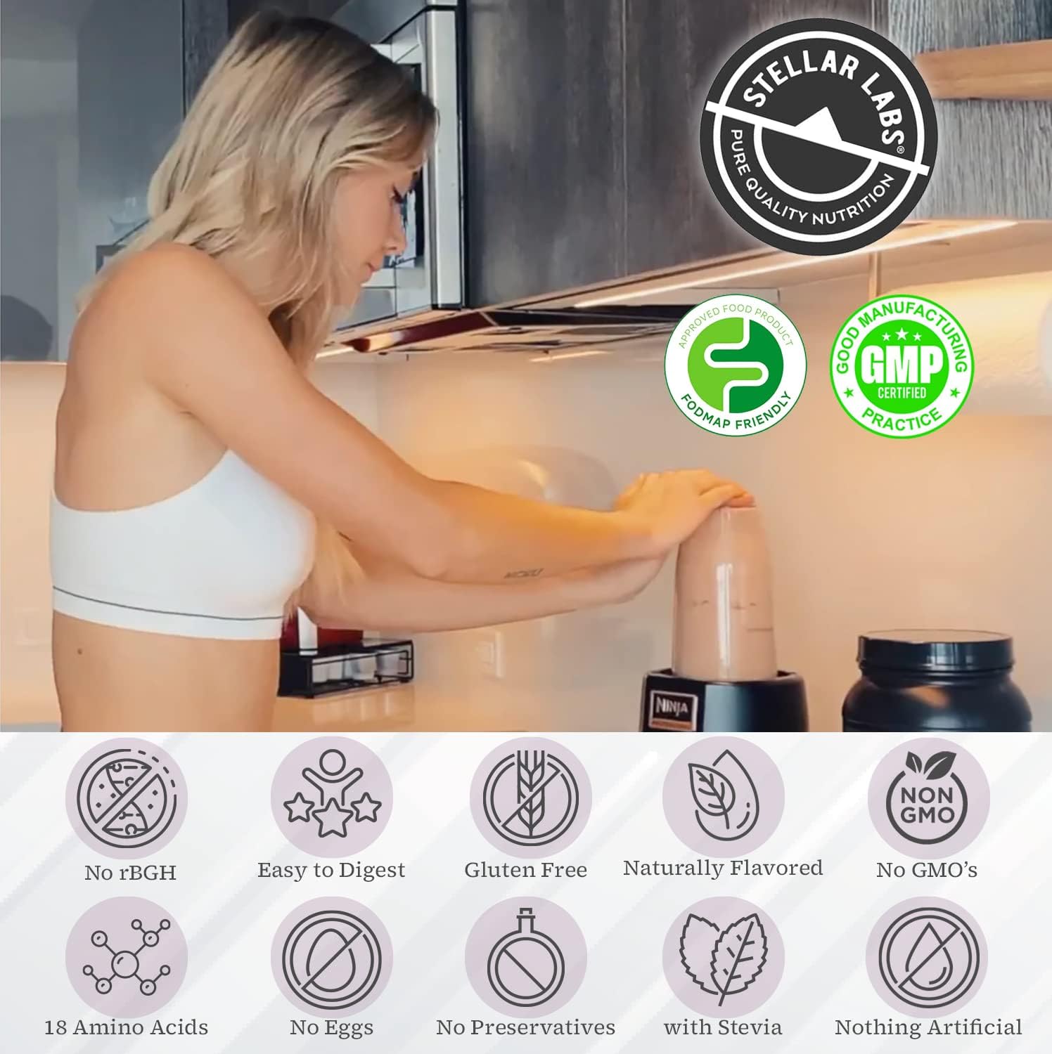 Certified Low FODMAP Whey Protein Powder with BCAA's & Whey Isolate | Gluten Free, Soy Free, Keto | All Natural Salted Caramel Shake