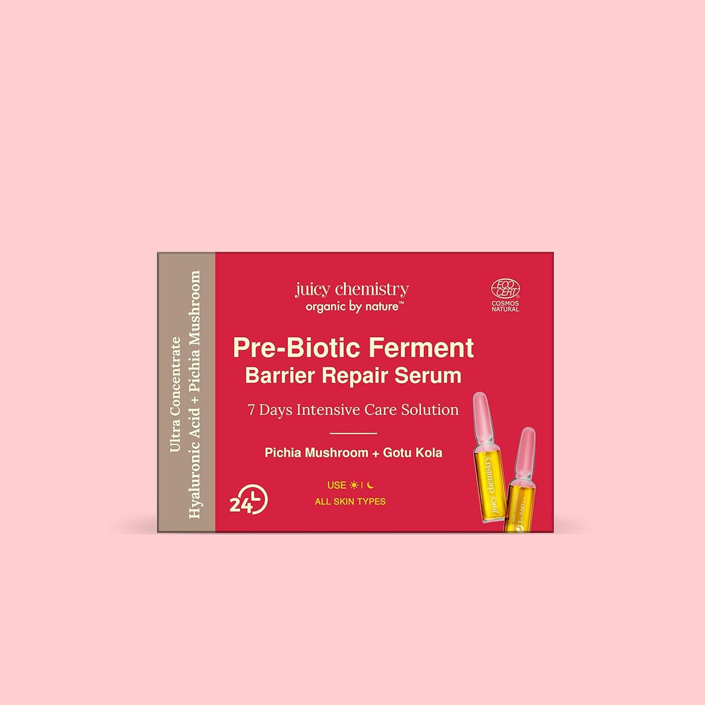 Certified Natural Prebiotic Ferment Barrier Repair Face Serum with Gotu Kola and Hyaluronic Acid - 14 ml Pack