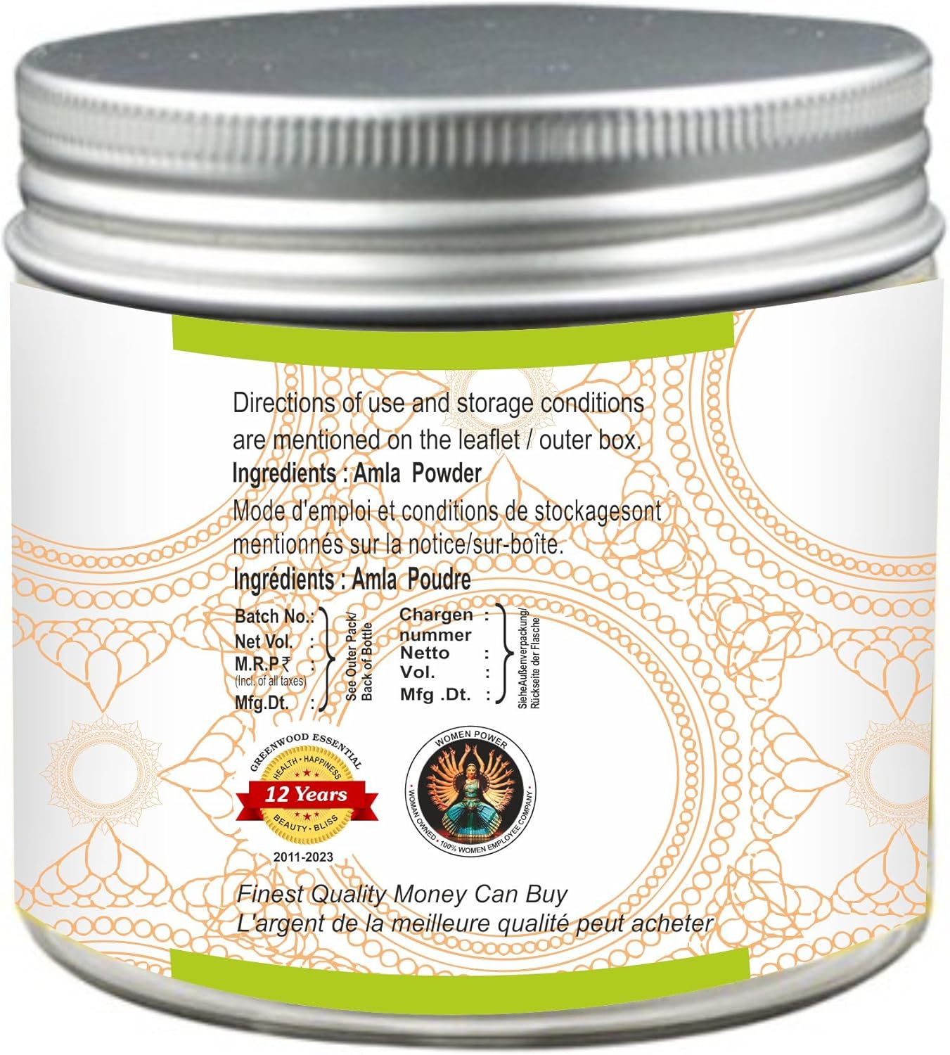 Certified Organic 100% Natural Amla Powder (Indian Gooseberry) 100gm (3.5 oz) - Therapeutic Grade by Greenwood Essential