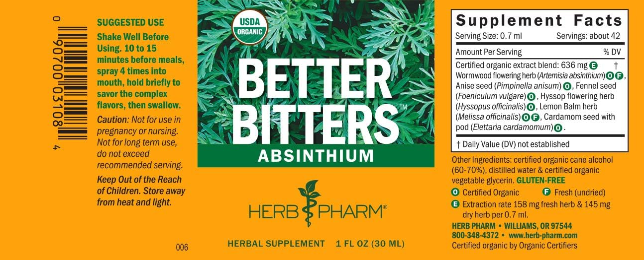 Certified Organic Absinthium Digestive Bitters by Herb Pharm - 1 Ounce
