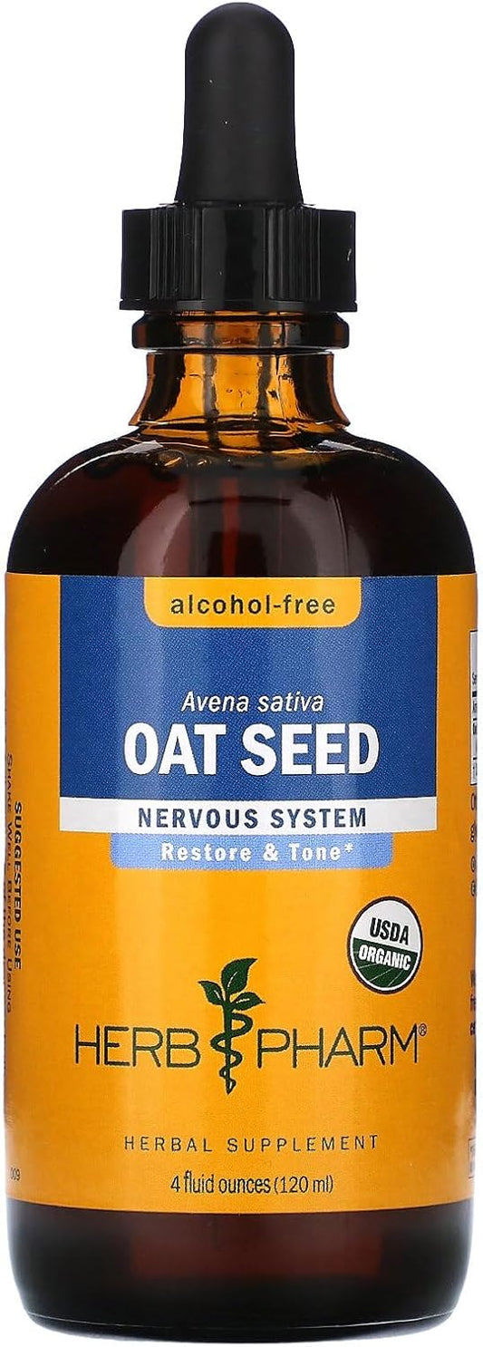 Certified Organic Alcohol-Free Oat Seed Glycerite - 4 Ounce for Nervous System Support