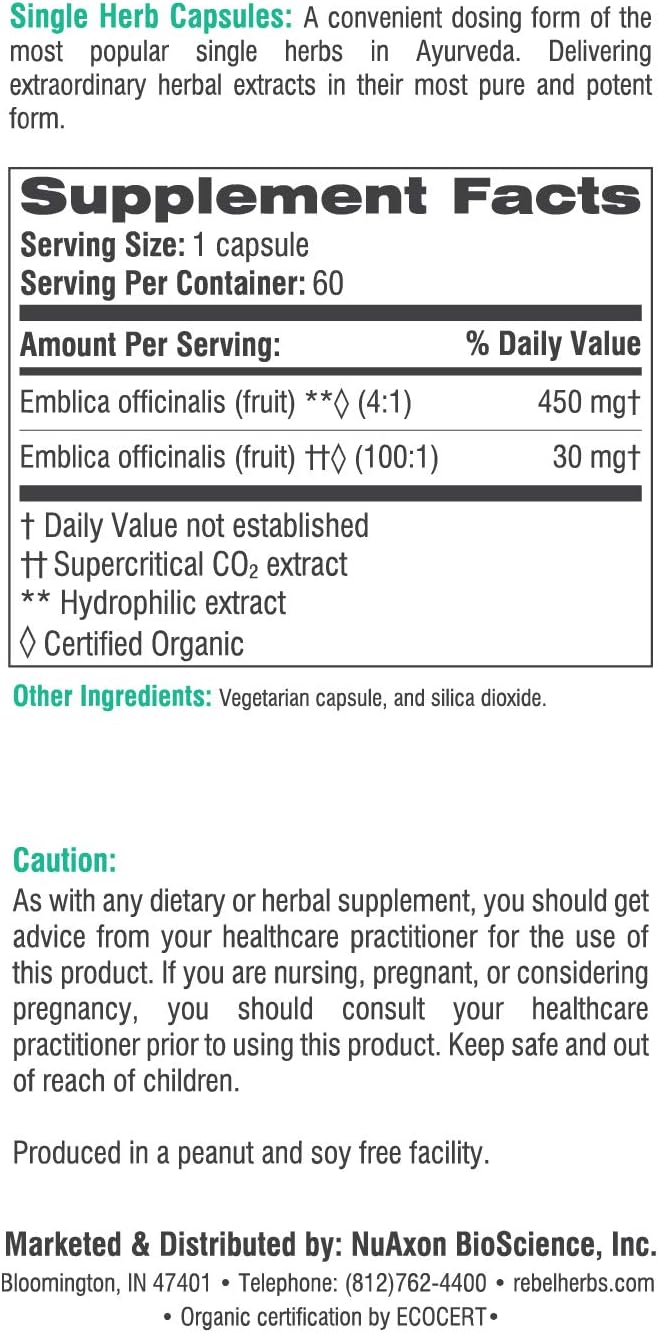 Certified Organic Amla Capsules - Ayurvedic Immune Support with Antioxidant Benefits, Vegan & Gluten-Free