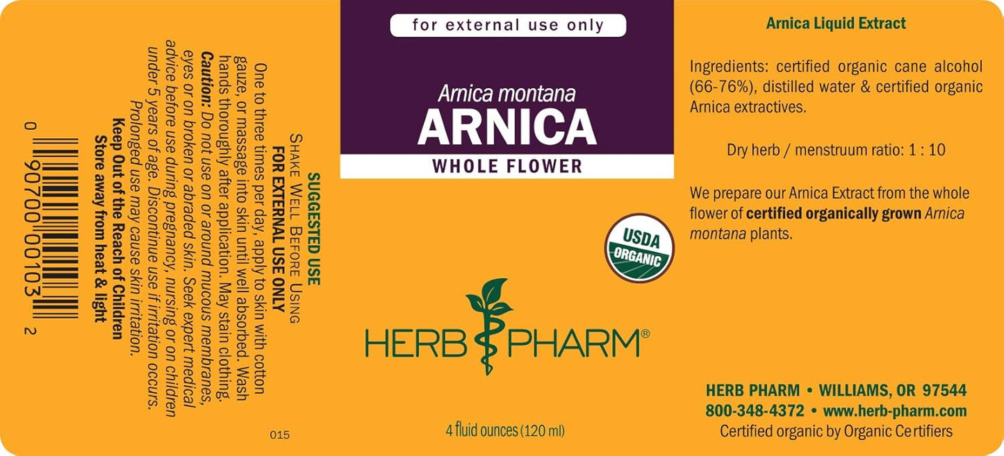 Certified Organic Arnica Liquid Extract for Minor Pain Relief - 4 Ounce Bottle by Herb Pharm