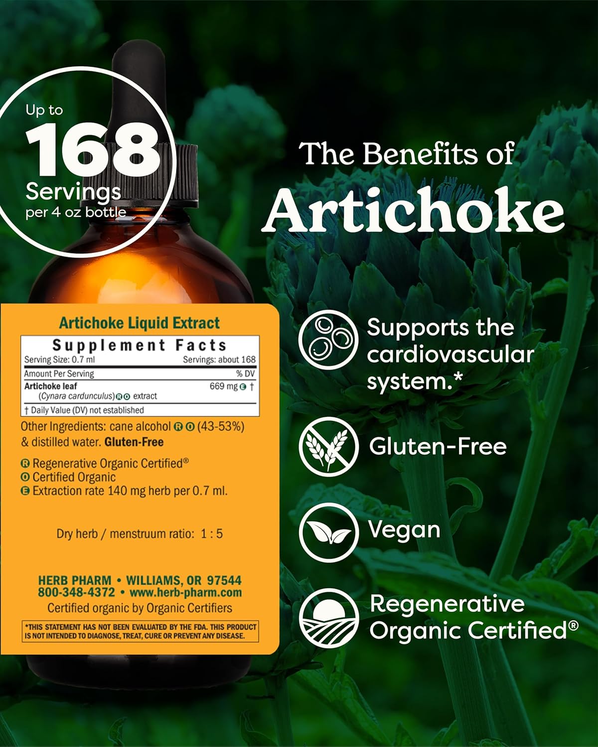 Certified Organic Artichoke Liquid Extract for Cardiovascular and Circulatory Support - 4oz by Herb Pharm