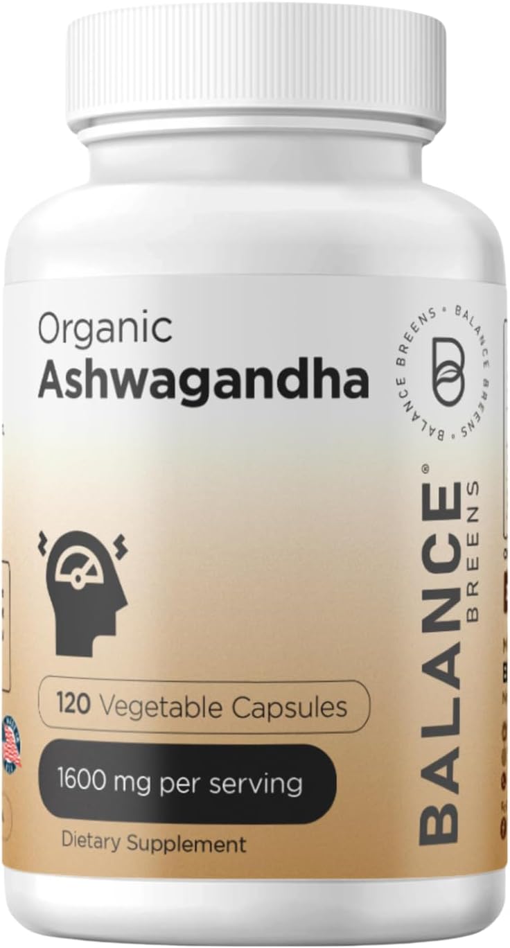 Certified Organic Ashwagandha 1600mg with Balancebreens Bromelain 500mg Capsules - 180 Count Combo Pack