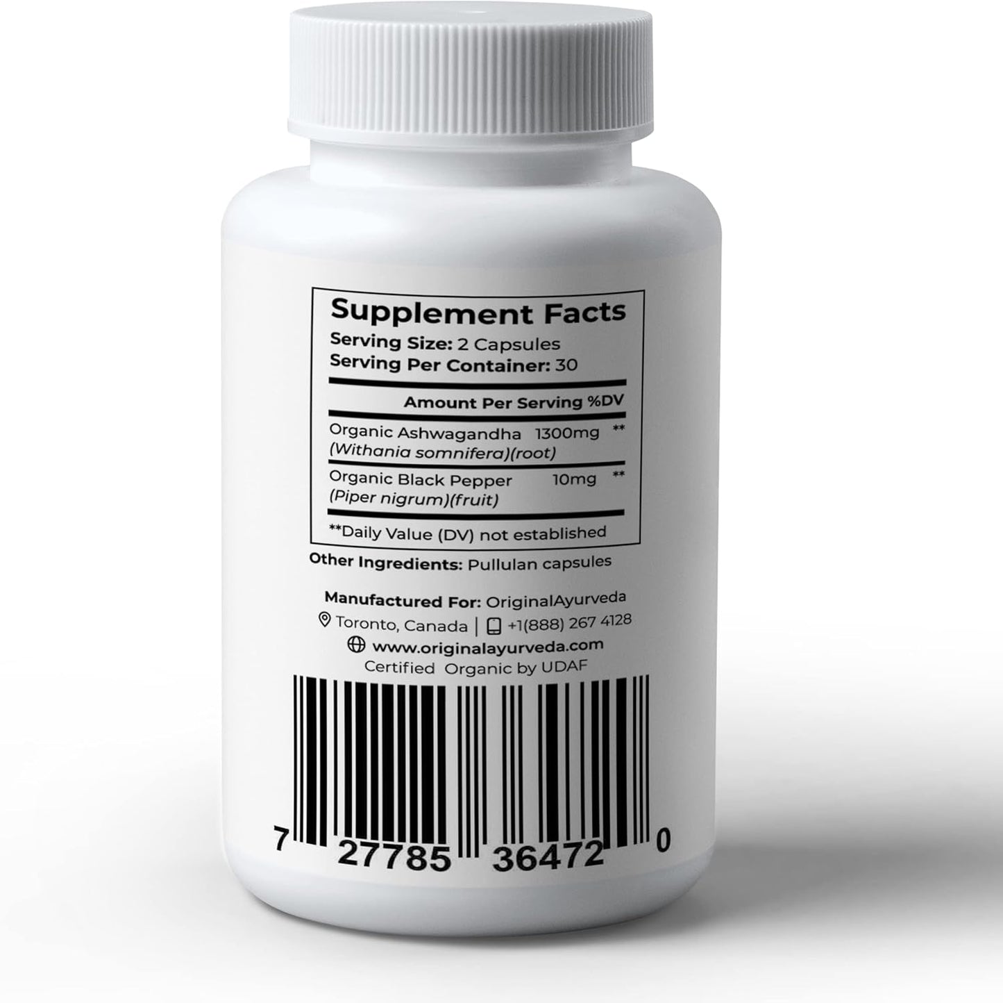 Certified Organic Ashwagandha and Black Pepper Supplement - 1310mg - Non-GMO, Gluten-Free - Lab Tested