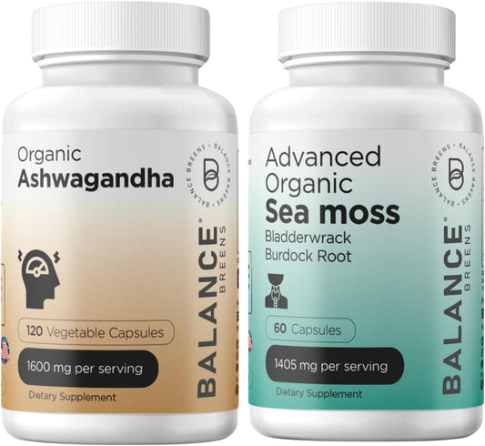 Certified Organic Ashwagandha and Irish Sea Moss Combo - Balancebreens Balance Breens 1600 mg Supplement