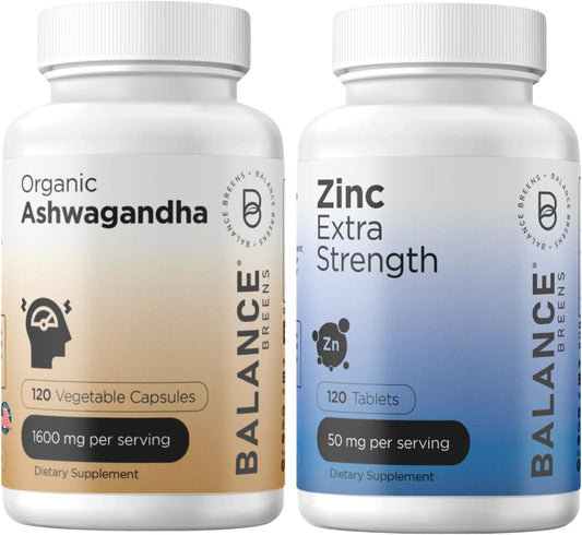 Certified Organic Ashwagandha and Zinc 1600mg Supplement Combo by Balancebreens