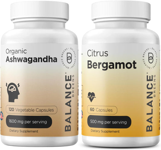 Certified Organic Ashwagandha & Citrus Bergamot Supplement Combo - 1600mg & 500mg