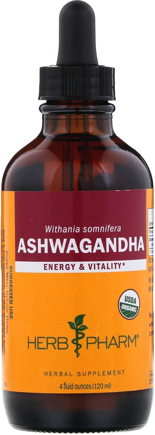 Certified Organic Ashwagandha Extract for Energy and Vitality - 4 Ounce Bottle with Organic Cane Alcohol