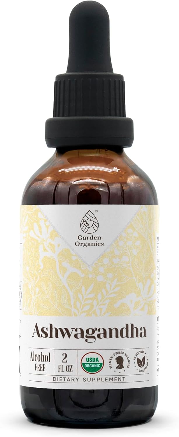 Certified Organic Ashwagandha Extract Tincture - Alcohol-Free High-Potency Supplement - USDA Organic Root - 2 oz Bottle