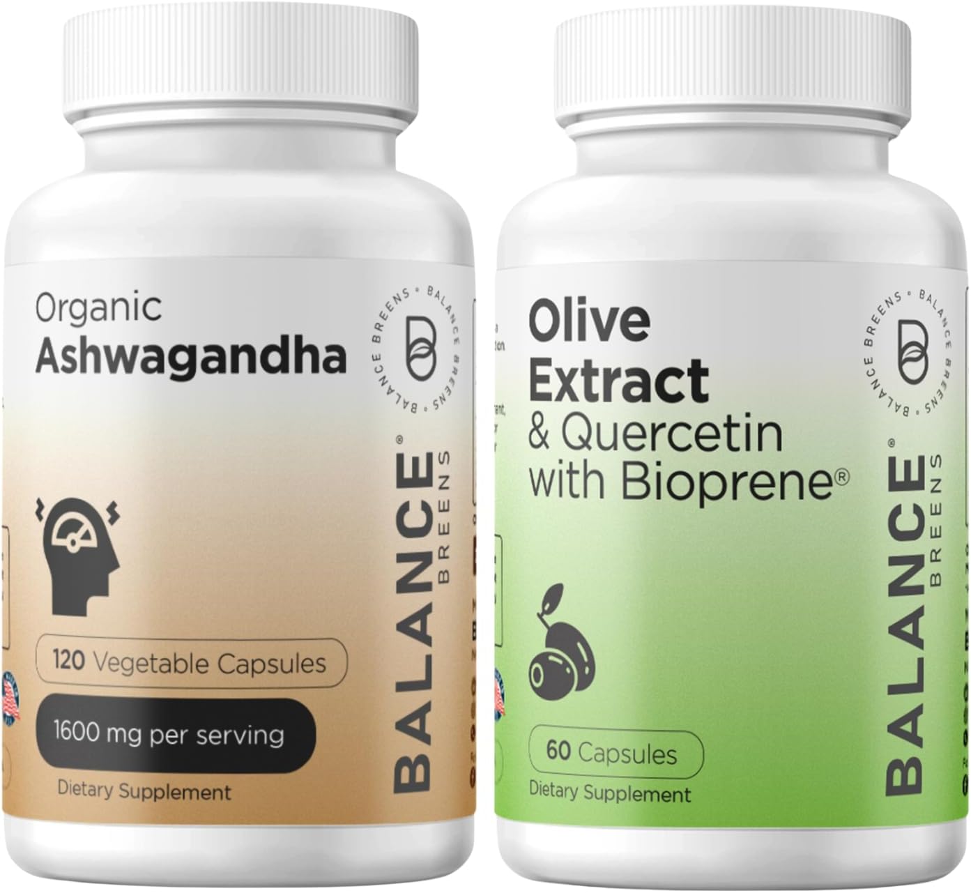 Certified Organic Ashwagandha + Immunity Booster Olive Leaf Extract Supplement Combo