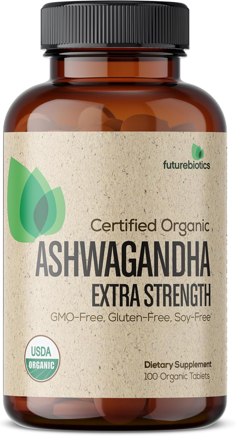 Certified Organic Ashwagandha Tablets for Stress, Mood, and Energy Support - Non-GMO Adaptogenic Herb - 100 Tablets