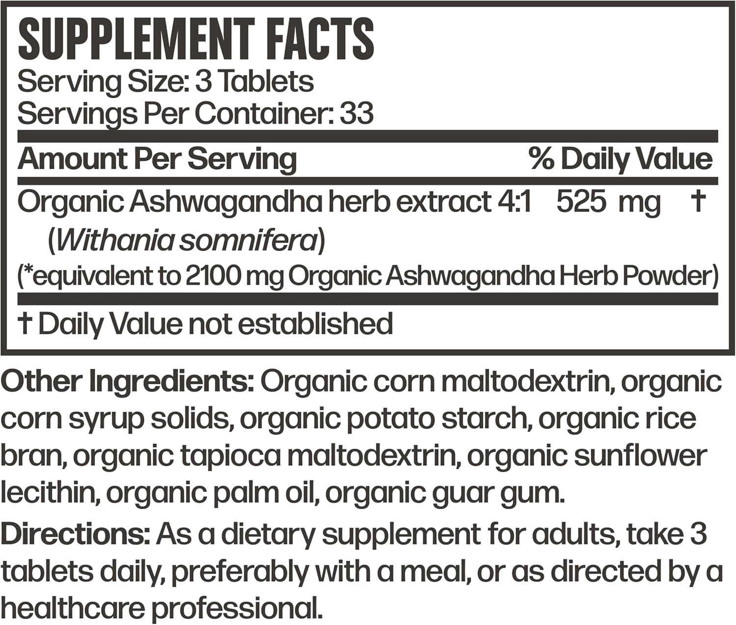 Certified Organic Ashwagandha Tablets for Stress, Mood, and Energy Support - Non-GMO Adaptogenic Herb - 100 Tablets