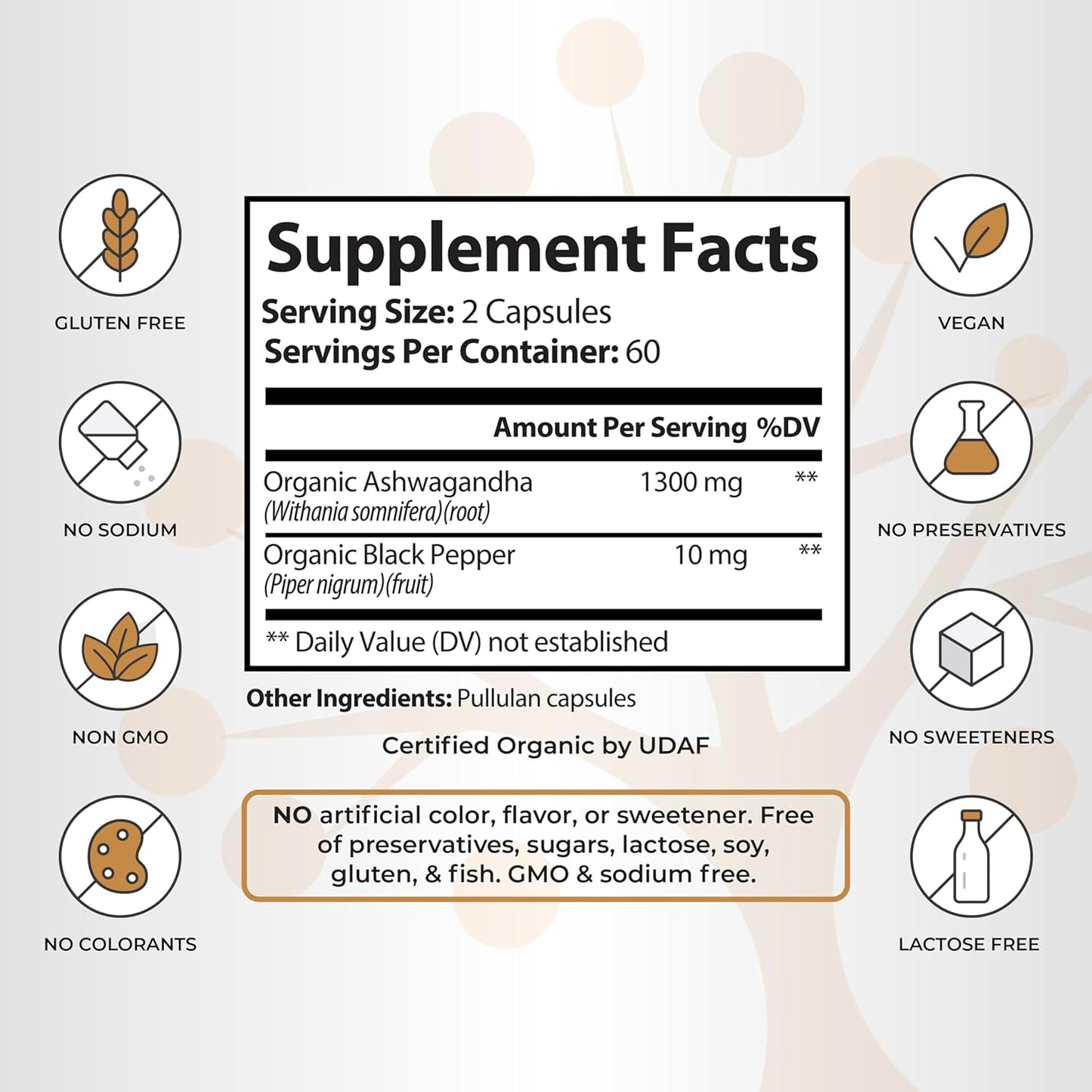 Certified Organic Ashwagandha with Black Pepper Capsules - Non-GMO, Gluten-Free, Vegan - Supports Mood, Energy, Rest, and Relaxation